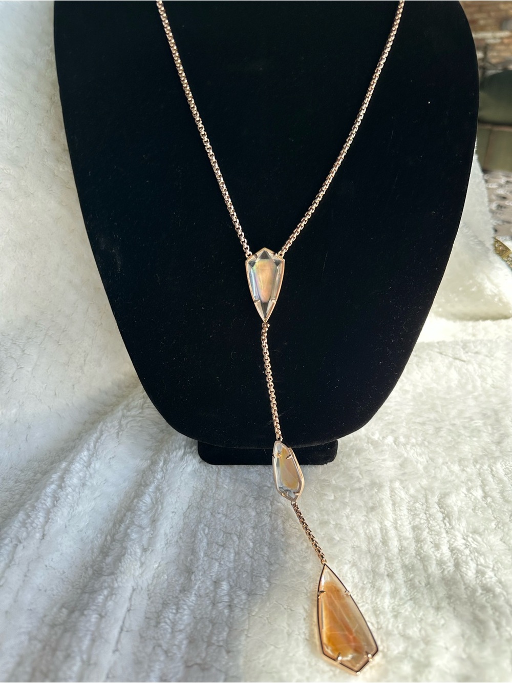 Kendra Scott gold with Iridescent Stones lariat necklace and matching earrings - Picture 2 of 11